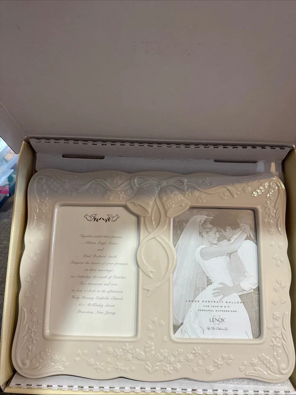Lenox Ivory Double Photo Frame with Bell & Floral Embellishments